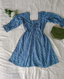 Blue Floral Print Mini Dress