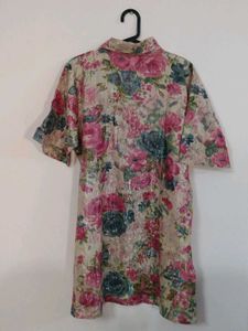 Floral Print Lace Trim Top