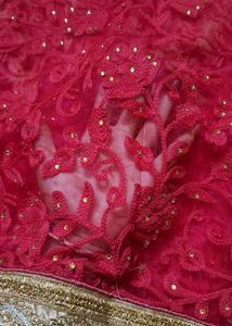 Pink &amp; Gold Embroidered Net Saree