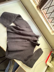 Cropped Knit Zip-Up Jacket