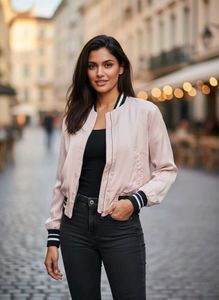Bershka Pink Bomber Jacket Made In Morocco Sz-M