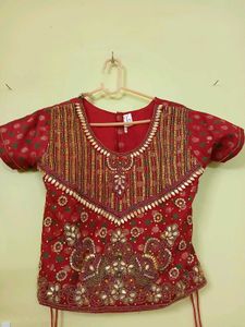 Girls' Red Embroidered Lehenga Choli