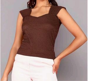 Brown Textured Sleeveless Top
