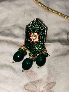 Dark Green Choker And Earrings Set