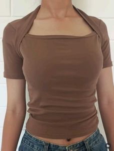 Brown Square Neck Top