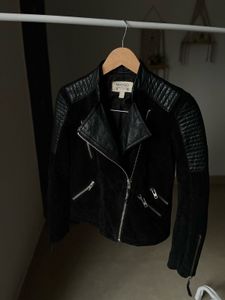 MANGO BLACK LEATHER &amp; SUEDE BIKER JACKET