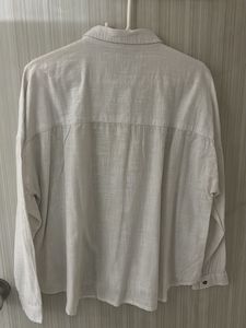 Women White Linen Shirt with Blue And Pink Tread