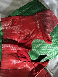 Parrot Green Saree With Stitched Blouse