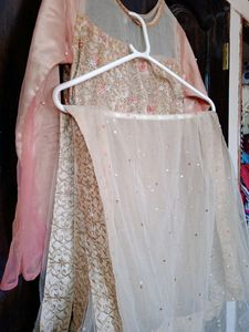 Pink Golden Ethnic Gown Wedding &amp; Festive Wear