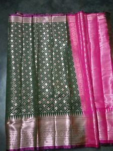 Silk Saree - Pink &amp; Olive Green
