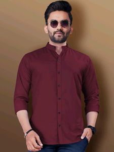 Maroon Mandarin Collar Shirt 10pcs