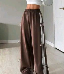 Brown &amp; White Stripe Track Pants