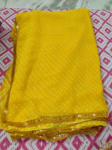 Yellow Bandhani Saree
