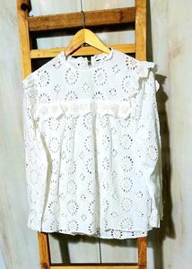 White Eyelet Ruffle Top size-40
