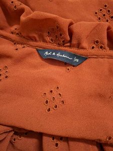 Rust Brown Schiffli Embroidery Sheer Top