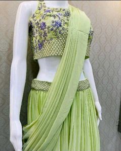 🆕️Faux Georgette Lehenga Saree With Blouse, Shrug