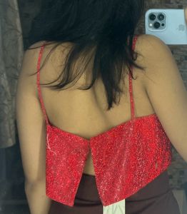 Red Rhinestone Crop Top By Zara