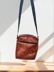 Vintage Tan Leather Crossbody Sling Bag