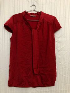 Ofsay Red Tie-neck Top
