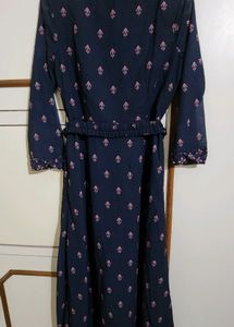 All Round Navy Ethnic Middi Dress Wd Belt