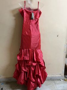 Pintrest Peach Designer Fishcut Silk Gown