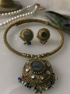 Elegant Anitque Gold Plated Necklace,Earrning Set
