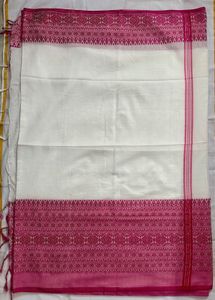 Brand New Elegant White & Pink Handloom Saree