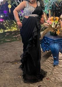 Elegant Black Ruffle Saree