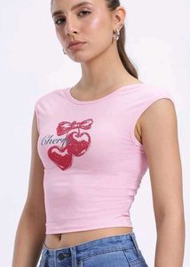Pink Cherry Crop Top With Free Gift
