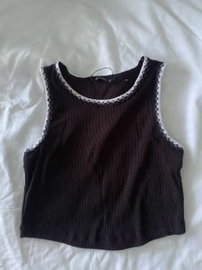 Ribbed Tank with Lace Trim