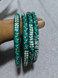 Teal Rhinestone Bangle Set