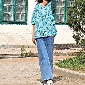 Blue Floral Print Top