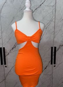 Urbanic Neon Orange Backless Cutout Body Corn Dres