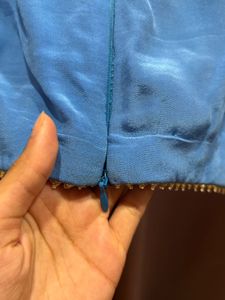 blue cut sleeves blouse