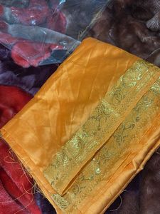 Golden Saree with Floral Border