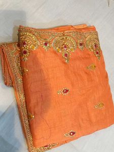 Embroidered Peach Saree