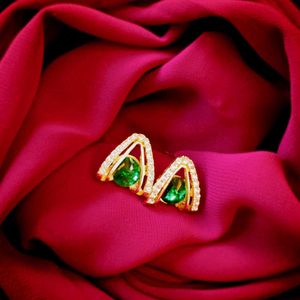 Korean Green Crystal Triangle Earrings