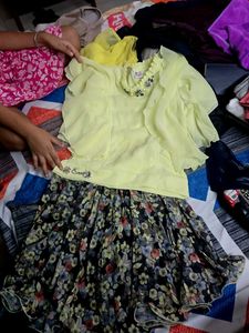 Cute Yellow Top & Floral Skirt Set