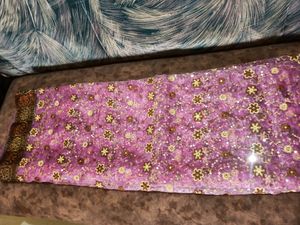 Tissue Full Embroidery Saree- No Blouse