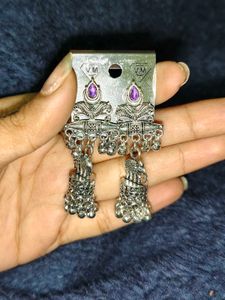 Oxidized Silver Jhumka Earrings