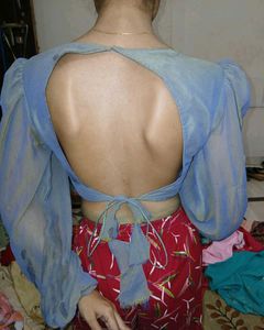 Blue Blouse with Open Back