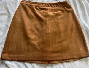 Brown Suede Button-Front Mini Skirt