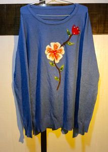Blue Floral Knit Sweater