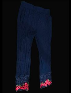 Floral Embroidered Navy Pants