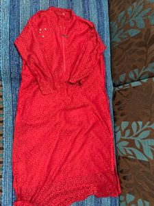 Red Embroidered Tunic Dress