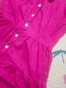 Pink Button-Down Shirt Dress