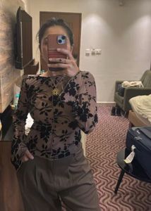 Elegant Floral Mesh Top with Bell Sleeves