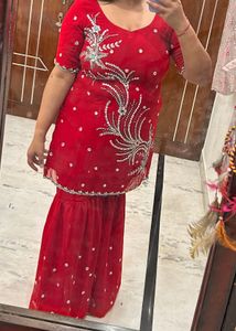 ✨Red Bead-Embroidered Sharara Set! ✨