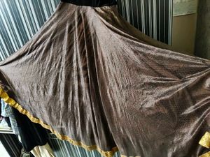 Elegant Brown &amp; Black Anarkali Dress