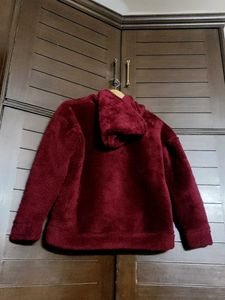 Insense Women Maroon Hood Fur Sweatshirt
